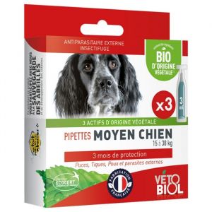 Vétobiol Antiparasitaire Pipette Chien Moyen Bio 3 Pipette