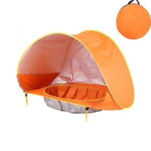 Tente de Plage Pop Up pour EnfantsAbri Solaire avec Plage et PiscinePlage Bébé Anti UV Pliable Piscine à Balle pour Bébé - Orange
