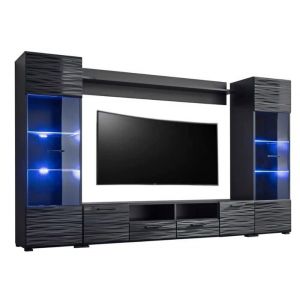 Meuble TV paroi murale - ensemble de meubles de salon - noir mat sahara brillante - ABIKSMEBLE MODICA