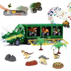 Camion JouetJouet de Camion de TransporteurTracteur Enfant avec 3 Mini Voitures de Jouet danimal de Dinosaurepour 3 Ans