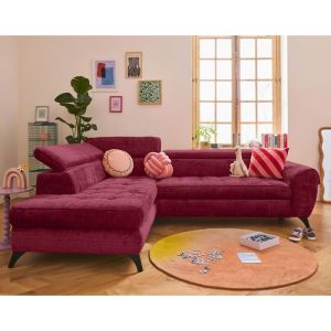 Marlo - canapé dangle gauche 5 places convertible avec coffre et têtières en velours texturé - Prune