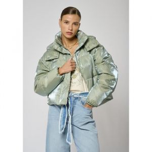 Doudoune brillante kaki Femme SAKI - KAPORAL - Coupe regular - Capuche amovible