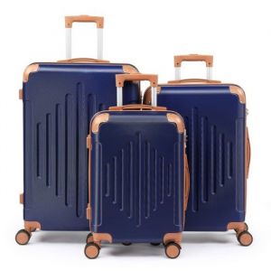 ALIGHTUP - Set de Valises - Lot de 3 Valises à roulettes - Rayures en diamant - Bleu foncé et marron