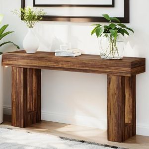 Table console &eacute;troite de 160 cm  pour canap&eacute; derri&egrave;re le canap&eacute; pour entr&eacute;e salon marron rustique