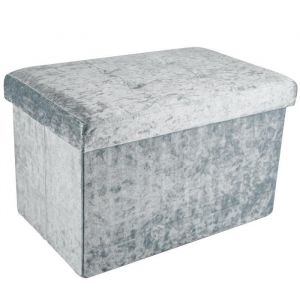 Intirilife Pouf Pliable 49x30x30 cm en Velours Bleu Gris &ndash; Bo&icirc;te de Rangement D&eacute;corative avec Housse en Velours Tabouret Coffre