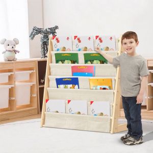 MIPAN. 6 Niveaux Bibliothèque Meuble de Rangement pour Enfant - Bibliotheque Murale - Avec Poche - 75*30*76cm - Marron