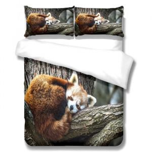 Parure de couette Panda Roux 140x200cm en microfibre avec fermeture &eacute;clair et 2 taies doreiller