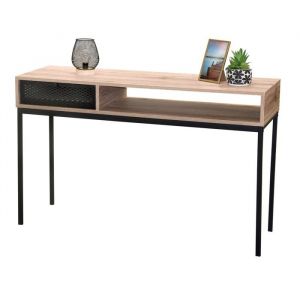 Console dentrée style classique – Un tiroir et une niche coloris chêne vieilli dimensions 120x39x75 cm – Collection METALIX