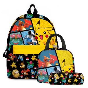 Pikachu Sac à dos Ensemble Enfant 3 Pièce Boîte à lunch et sac à crayons40x30x17cm