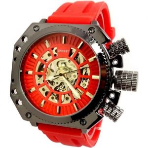 MONTRE HOMME AUTOMATIQUE FORMULE 1 M&Eacute;CANISME APPARENT ROUGE ARGENT SQUELETTE TOP