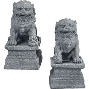 Statue - Non sp&eacute;cifi&eacute; - Lion de Pierre - 2 Pcs - Gris - Poudre de lapis - 450x300x220 cm
