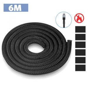 AGPTEK Manchon de C&acirc;ble Gaine 6M Souple Ajustable Gestion des C&acirc;bles Rangement Tress&eacute;e Fendue en PET Diam&egrave;tre 5-10mm
