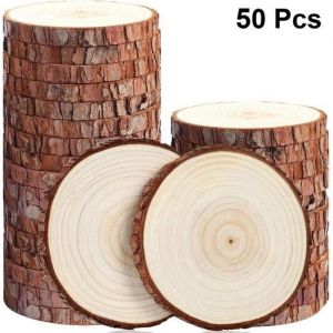 Warsoniod 50 PièCes Pin Naturel Rond Tranches De Bois Non Finies Cercles Avec éCorce Darbre Disques De BûChe Bricolage Peinture