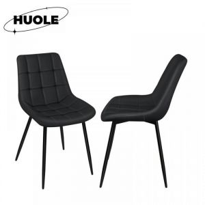 Lot de 2 chaises de cuisine et de salle à manger-Matériau PU-Assise incurvée confortable-Noir