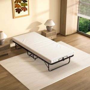 DEWINNER Lit Pliant 90x190 cm avec Matelas de 10cm Lit Pliable 1 Personne Adulte pour Cadre de lit en sommier4 roulettes
