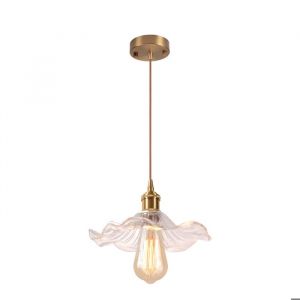 SNOGOLD Suspension en Verre Moderne Vintage E27 Luminaire Abat-jour en Verre Transparent &agrave; Dentelle Lustre pour Salle &agrave; Manger