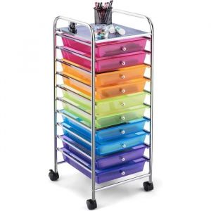 GOPLUS Chariot de Rangement 10 Tiroirs Tour de Rangement à roulettes 37 x 33 x 86 CM Multicolore Transparent