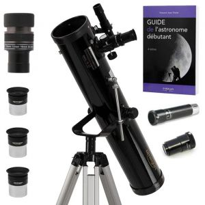 Pack Complet Télescope Omegon 76/700 AZ1 + Zoom + Guide + Oculaires + Barlow + Lentille Redressement