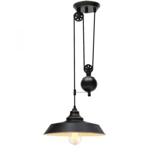 Suspension à poulie - GANEED - Éclairage industriel à hauteur réglable - Métal noir - Douille E27