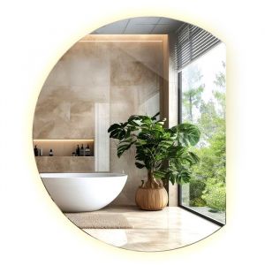 Miroir rond biseauté miroir moderne avec rétroéclairage LED - 84 x 100 cm - Lumière chaude