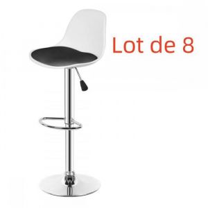 MIPAN. Tabourets de Bar Hauteur r&eacute;glable(83-103cm) - Lot de 8 Tabourets de Cuisine - Chaise Haute de Bar - Blanc+Noir