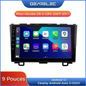 Autoradio GEARELEC 9 Pouces Android pour Honda CR-V CRV 2007-2011 - Carplay GPS Bluetooth WiFi - Noir