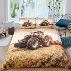 Tracteur rouge moderne Parure de lit 3 pieces 1 housse de couette 220*240cm et 2 taies doreillers 63*63cm