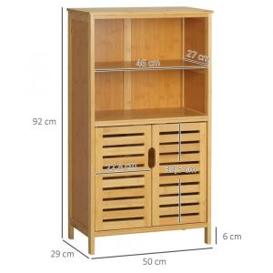 kleankin Armoire de salle de bain en bambou Armoire basse avec portes à lamelles anti-basculement de style campagnard armoire pol