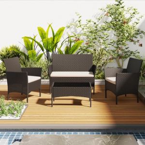 Salon de Jardin Extérieur - Ensemble de Mobilier en Résine Tressée - Table et Chaises - 4 Places Pour Terrasse/Jardin/Balcon - Noir