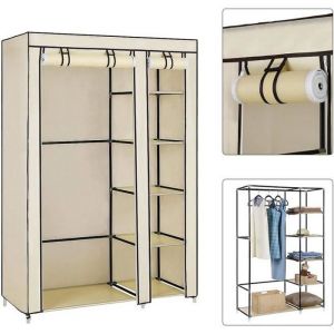 Armoire en Tissu Penderie de V&ecirc;tement 110*45*178cm Mobilier de Chambre Rangement de V&ecirc;tements Beige