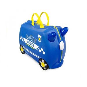 Valise &agrave; Roulettes Enfant TRUNKI - Percy La Voiture De Police - Bleu et Jaune - Rigide - 2 roulettes - 360&deg;