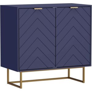 GOOBUY Buffet Bas à 2 Portes Armoire de Rangement Manche et Pieds en Métal Couleur Doré 80 x 40 x 775 cm (Bleu Marine)
