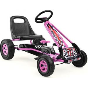 DREAMADE Kart à Pédale Enfant Go-Kart d’Extérieur Siège Réglable avec Frein Charge Max 30KG pour 3-8 Ans FillesGarçons Rose