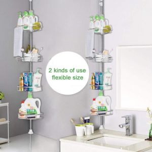 Étagère salle de bain Etagère de Douche Télescopique Etagère Douche d’Angle Serviteur Shampooing Savon Porte avec Poteau Réglable