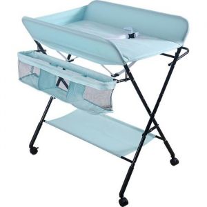 FEINIS Table à langer bébé Table à langer pliable avec roues réglable en hauteur pliable multifonctionnel 80x66x98cm Bleu