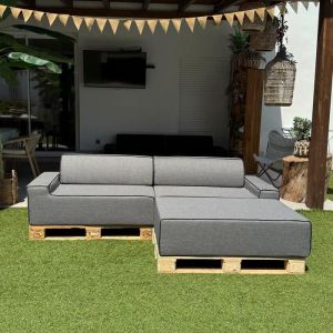 Canapé-lit double méridienne ARKO gris 240 x 160cm modulable en mousse avec accoudoirs pour intérieur et extérieur