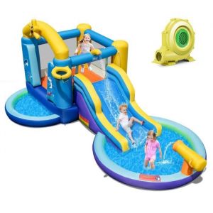 Ch&acirc;teau Gonflable Enfants sur Th&egrave;me Mer DREAMADE - Toboggan 2 Piscines Trampoline Canon &agrave; Eau