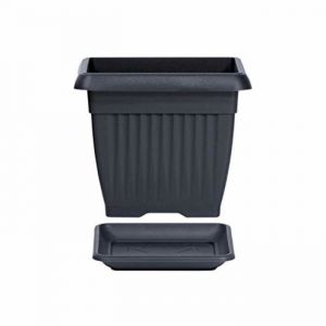 Pot de fleurs carr&eacute; 7 L cache pot jardini&egrave;re en plastique anthracite 24x24x20 cm pot avec soucoupe