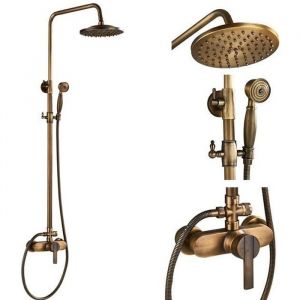 JULLYBATHEVY Colonne de Douche Retro - Pomme de Douche 20x20cm - Robinet de Salle de Bain - Laiton Antique