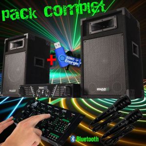 Pack sono complet karaok&eacute; ibiza  DJ300  480W + table de mixage bluetooth + 2  HP + 2 micros + cl&eacute; USB 32gigas