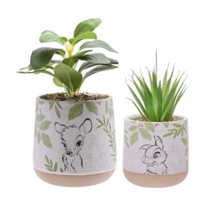 Jardinières - DISNEY - Bambi Forest - Lot de 2 - Céramique - Plantes artificielles - Blanc