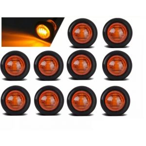 10 Mini Feux de Gabarit Bouton LED 24V Orange Feux Lat&eacute;raux Rond 3/4 pouces Pour Camion Remorque Tracteur