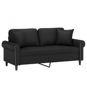 Sofa droit fixe - Clic Clac Canapé 2 places avec oreillers décoratifs noir 140cm similicuir CA7010634