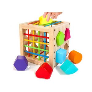 Jeu de tri Cube à emboîter à partir de 1 an Cube de motricité avec 8 Cubes à emboîter Jouets en Bois pour Enfants à partir