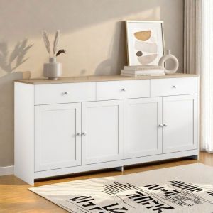 Buffet ModerneBuffet BasBuffet bahut avec 3 tiroirs et 4 portesRangementArmoire de Cuisine160x37x75cmBlancPour SalonCuisine