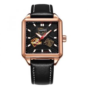 Montre homme de marque mécanique automatique cadran carré personnalité étanche cadran squelette bracelet en cuir noir classique