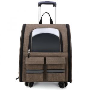 Sac &agrave; Dos de Voyage Deluxe - Pecute - Transport pour Animaux - 15KG - Roulettes - Respirant