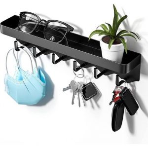 Porte-cl&eacute;s Mural Crochets Porte-cl&eacute;s avec Plateau Support Organisateur Porte-cl&eacute;s Auto-adh&eacute;sif pour Entr&eacute;e Couloir Cuisine
