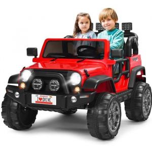 COSTWAY Voiture 4x4 &Eacute;lectrique 12V pour Enfants 3+ Ans 2 Places T&eacute;l&eacute;commande 2.4G Lumi&egrave;res LED et Musique Rouge