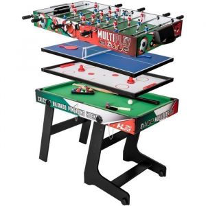 Table multi-jeux 4 en 1 HLC - perche t&eacute;lescopique - billard foot ping-pong hockey glisse - interaction parent-enfant